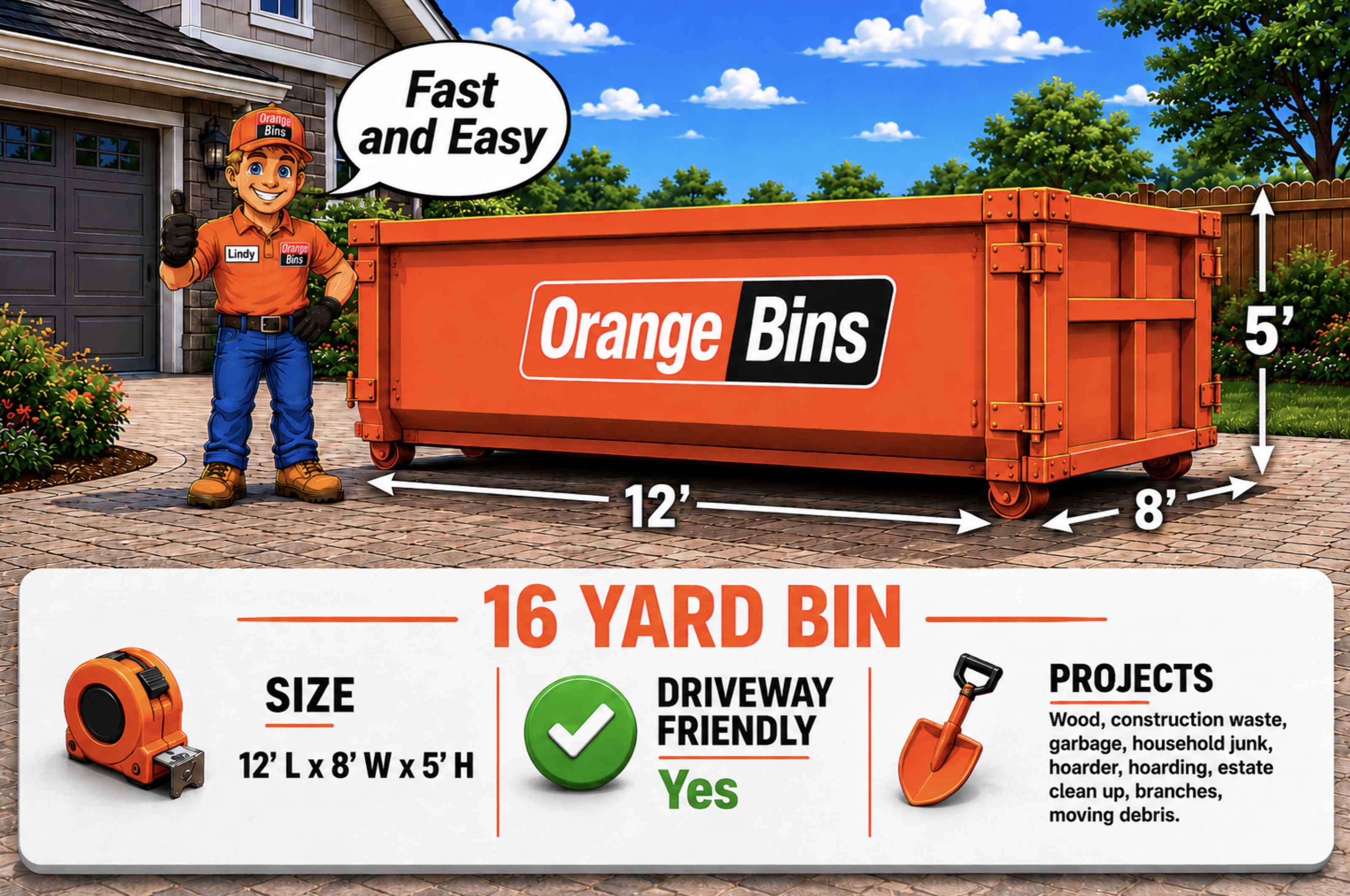 16 yard Orange disposal dumpster bin rental Vancouver 
