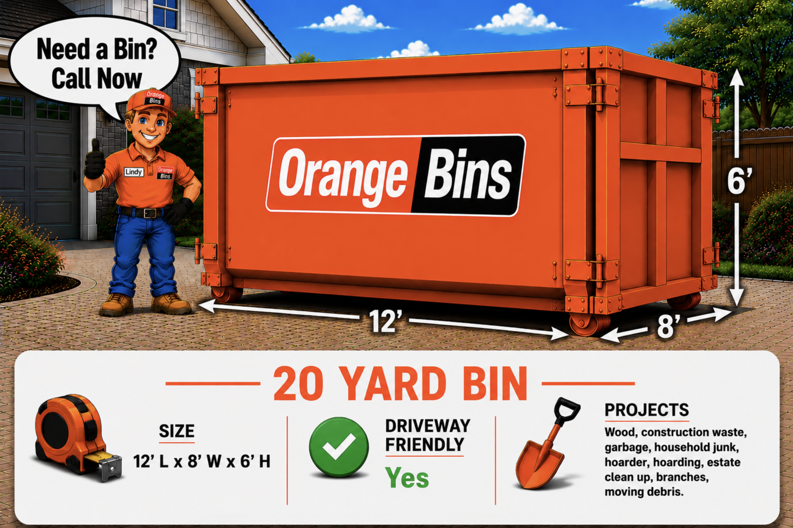 20 yard Orange dumpster disposal bin rental for garbage waste in Vancouver