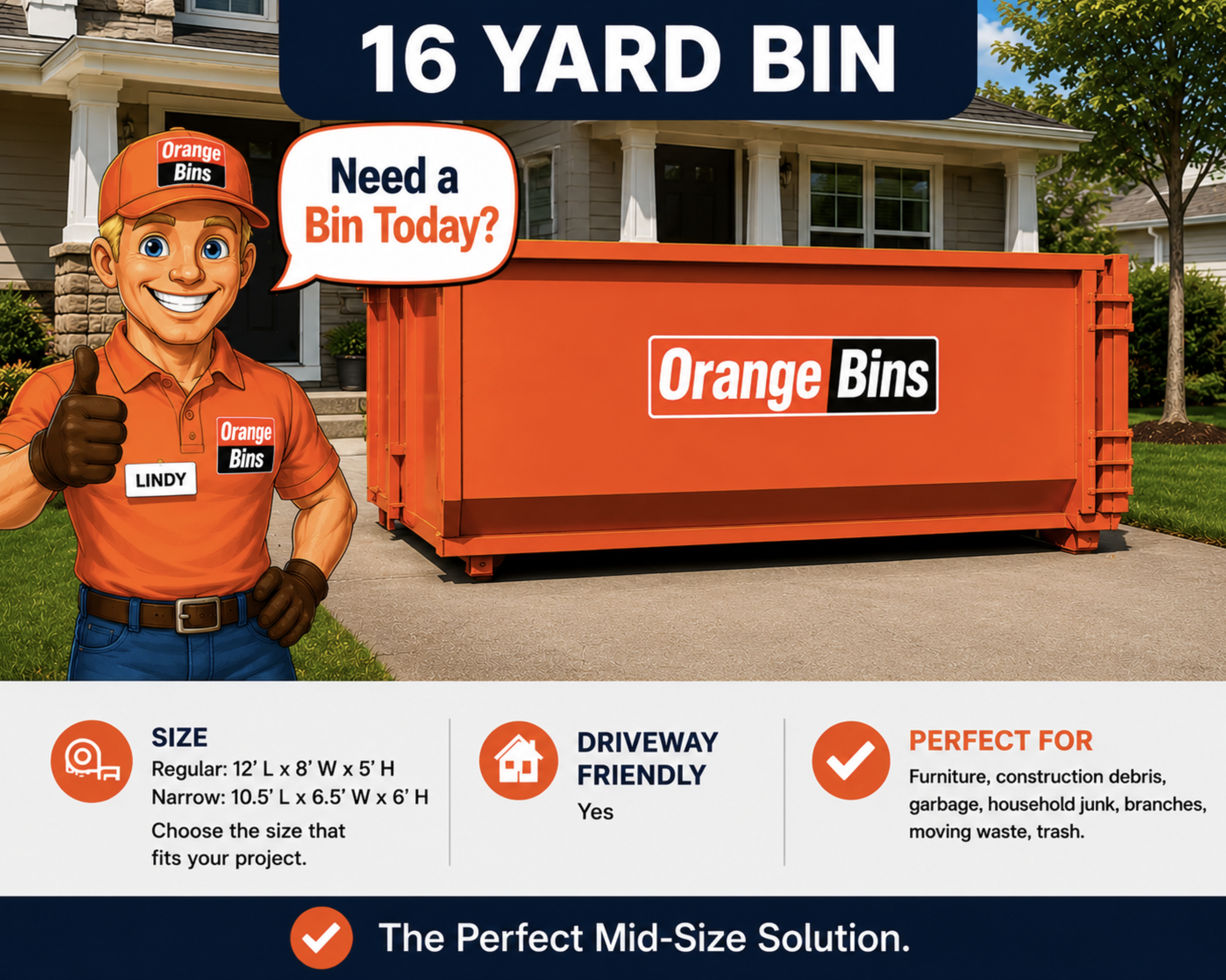 16 yard Orange disposal dumpster bin rental Vancouver 