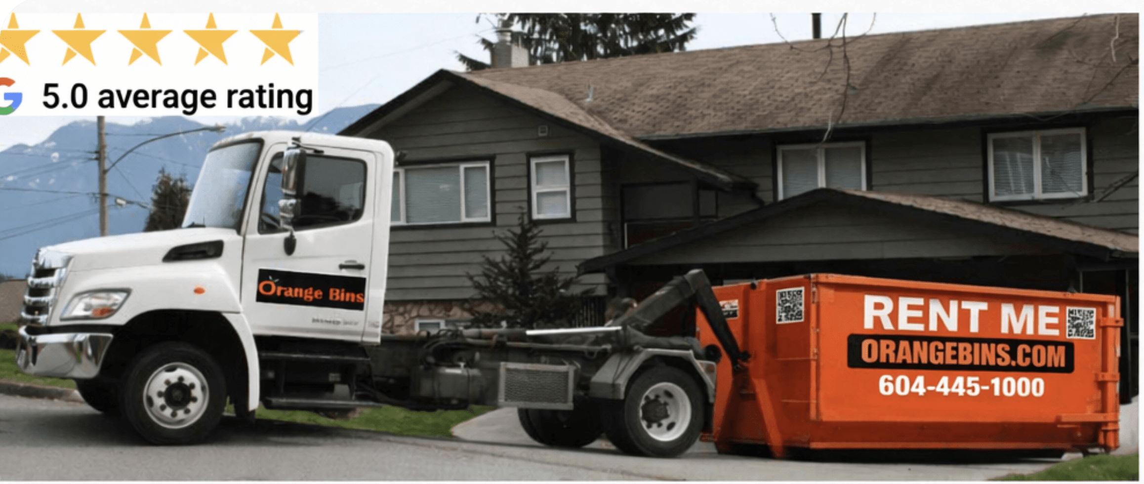 Orange Bins Truck dropping bin in driveway