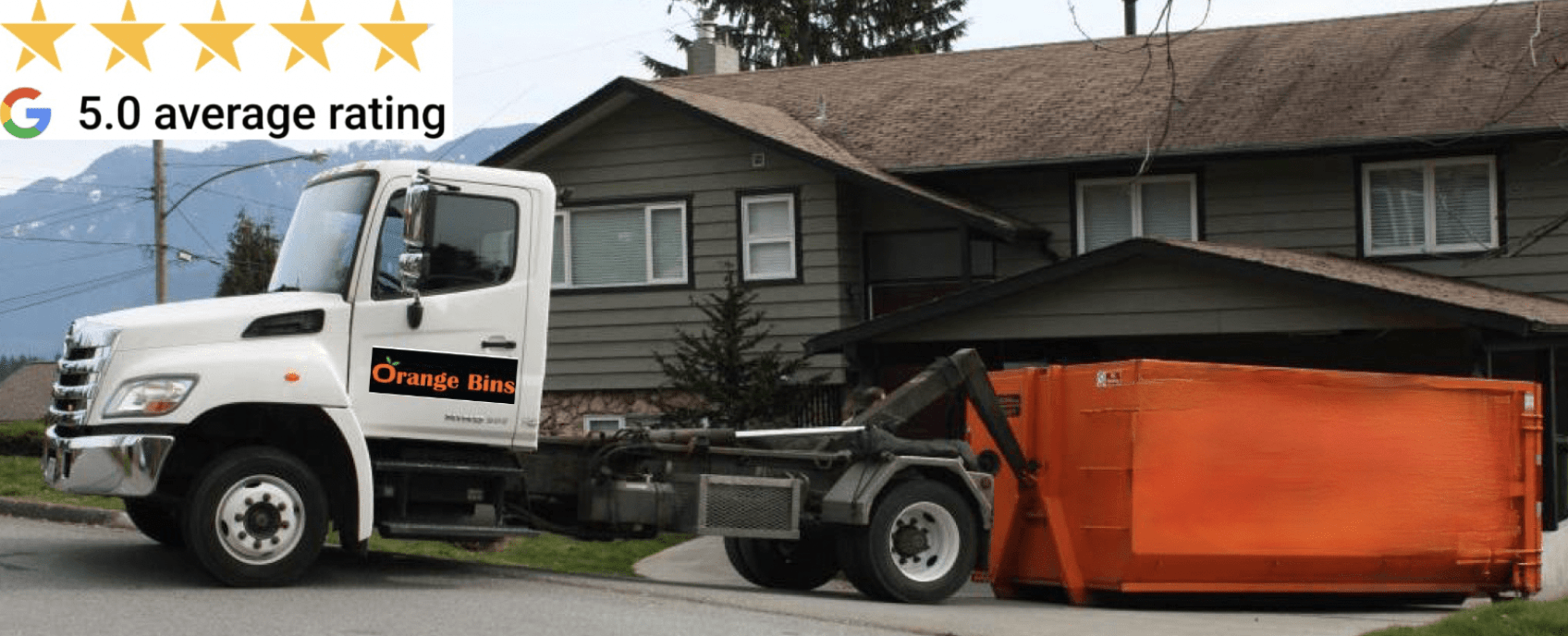 Orange Bins Truck dropping bin in driveway